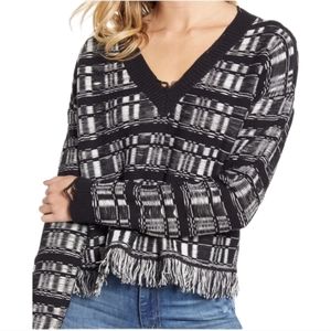 Wildfox Reece Ritzy Fringe Hem Sweater Black/White Size XS NWT
